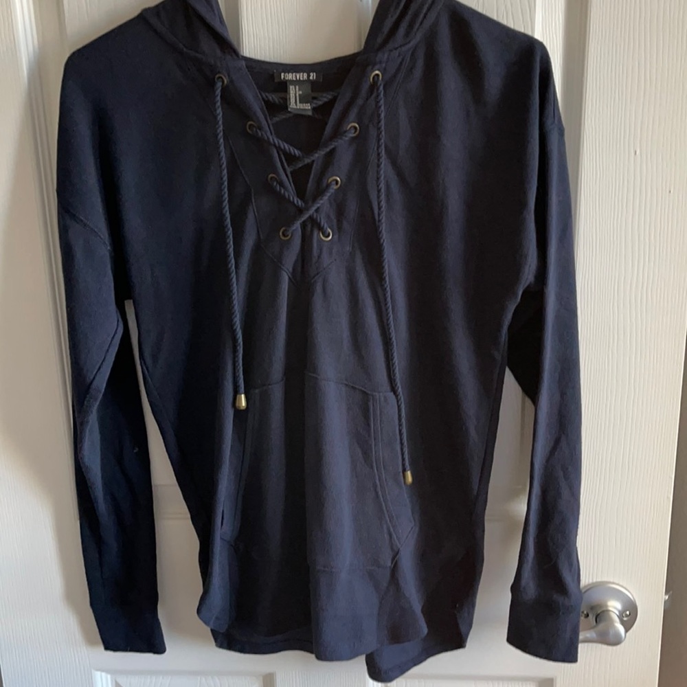 Forever 21 lace up hooded top